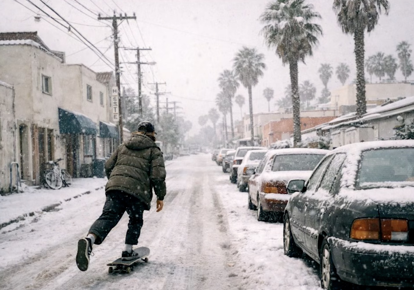 Skateboarder in Winter Coat
