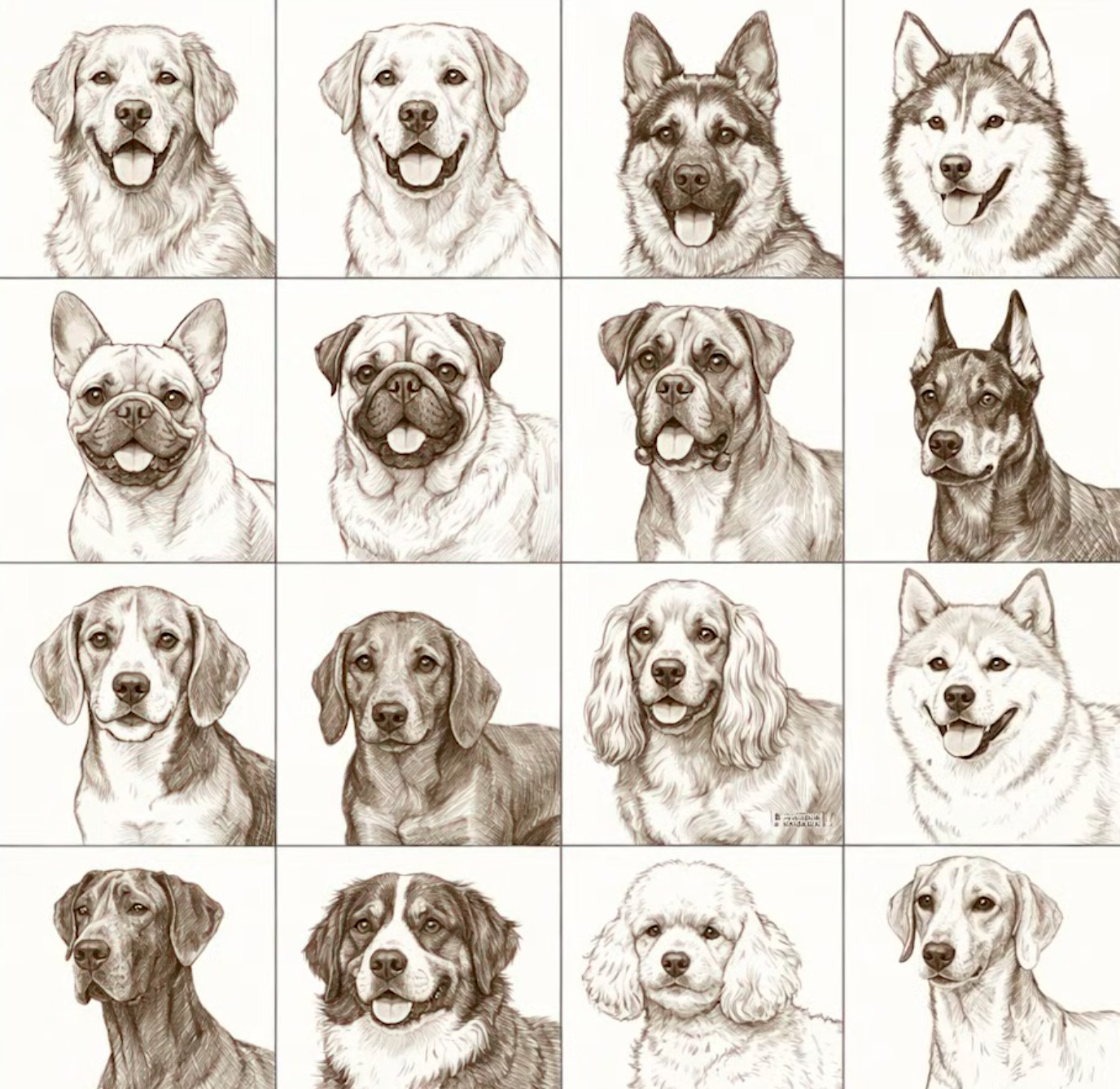 Dog Breed Grid - Sketchbook Style
