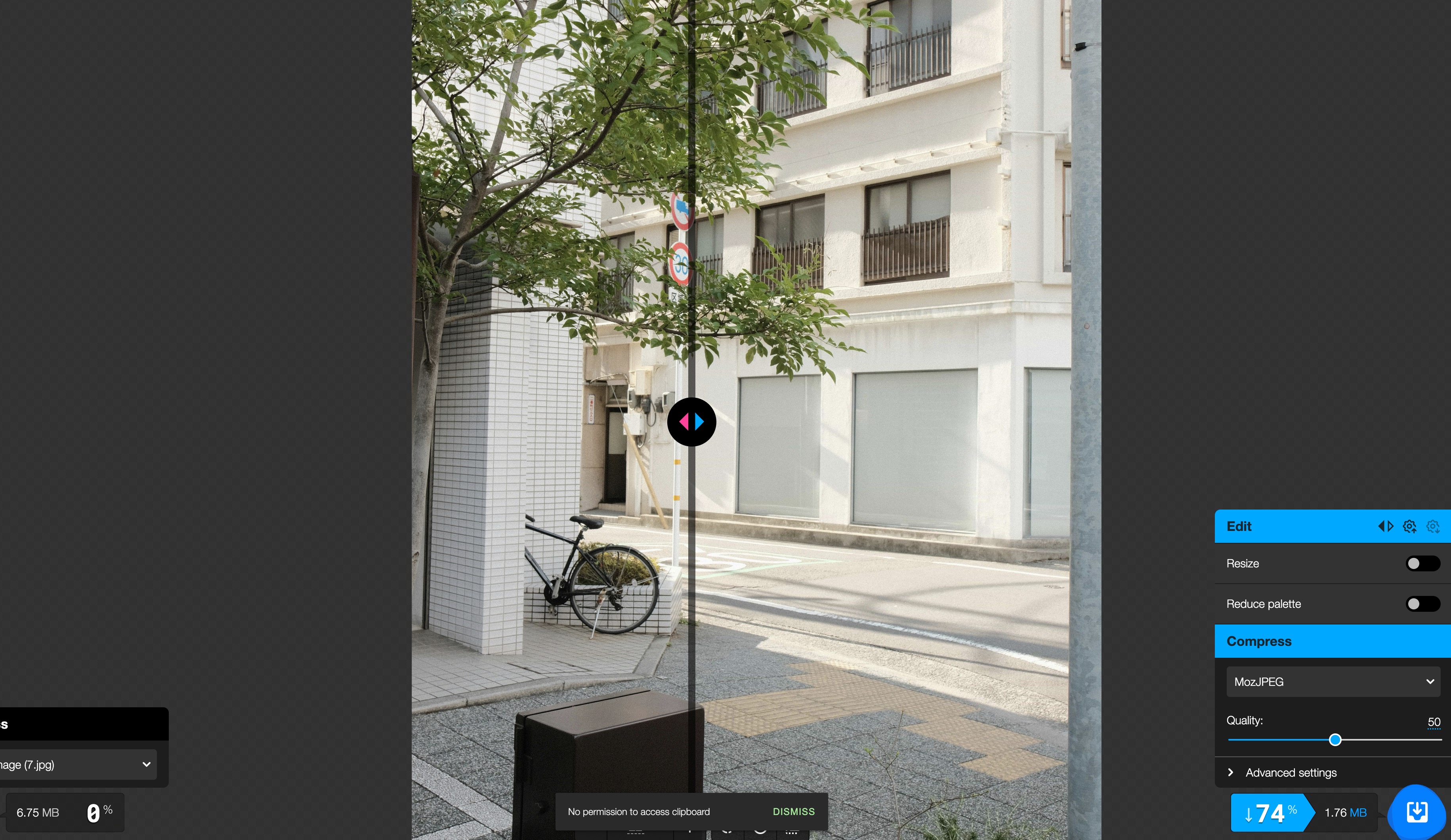 Squoosh test results for medium-sized image