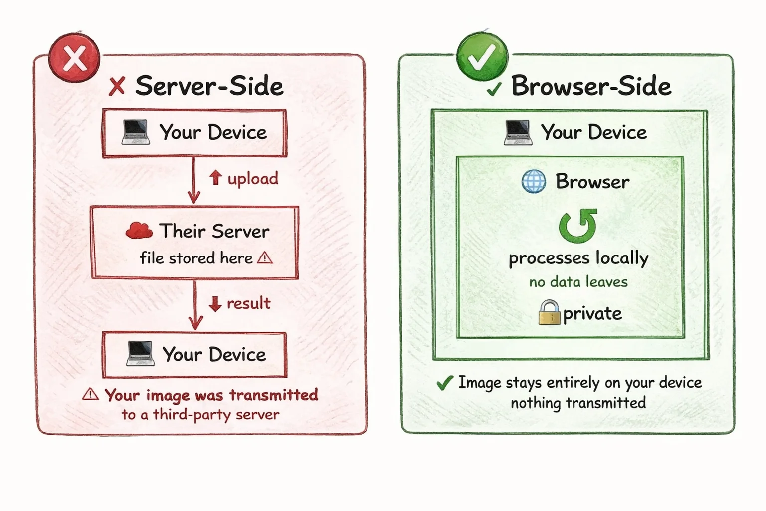 Server-side vs browser-side background removal flow