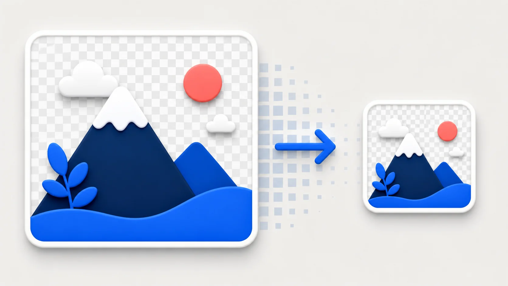 A transparent PNG image becoming smaller after resizing while its checkerboard transparent background remains