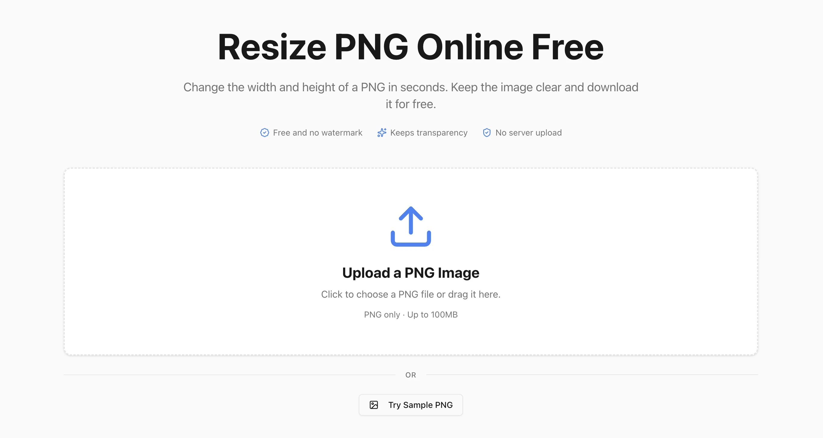The PNG resizer upload area with a prompt to upload a PNG image