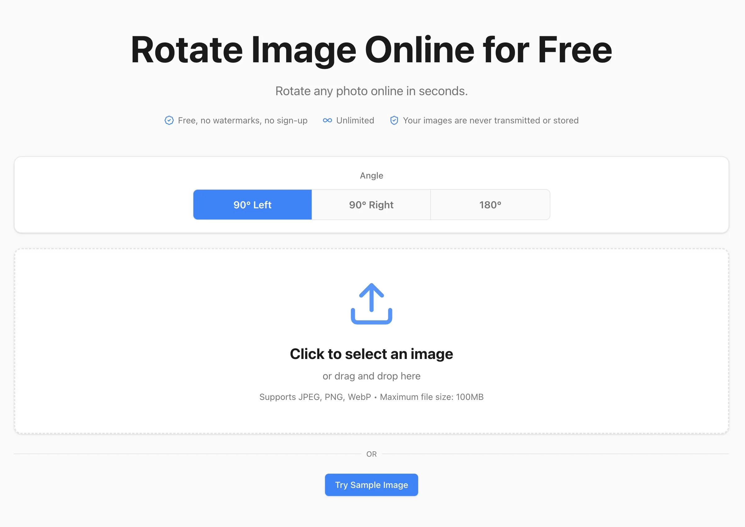 Upload area for selecting or dropping an image to rotate