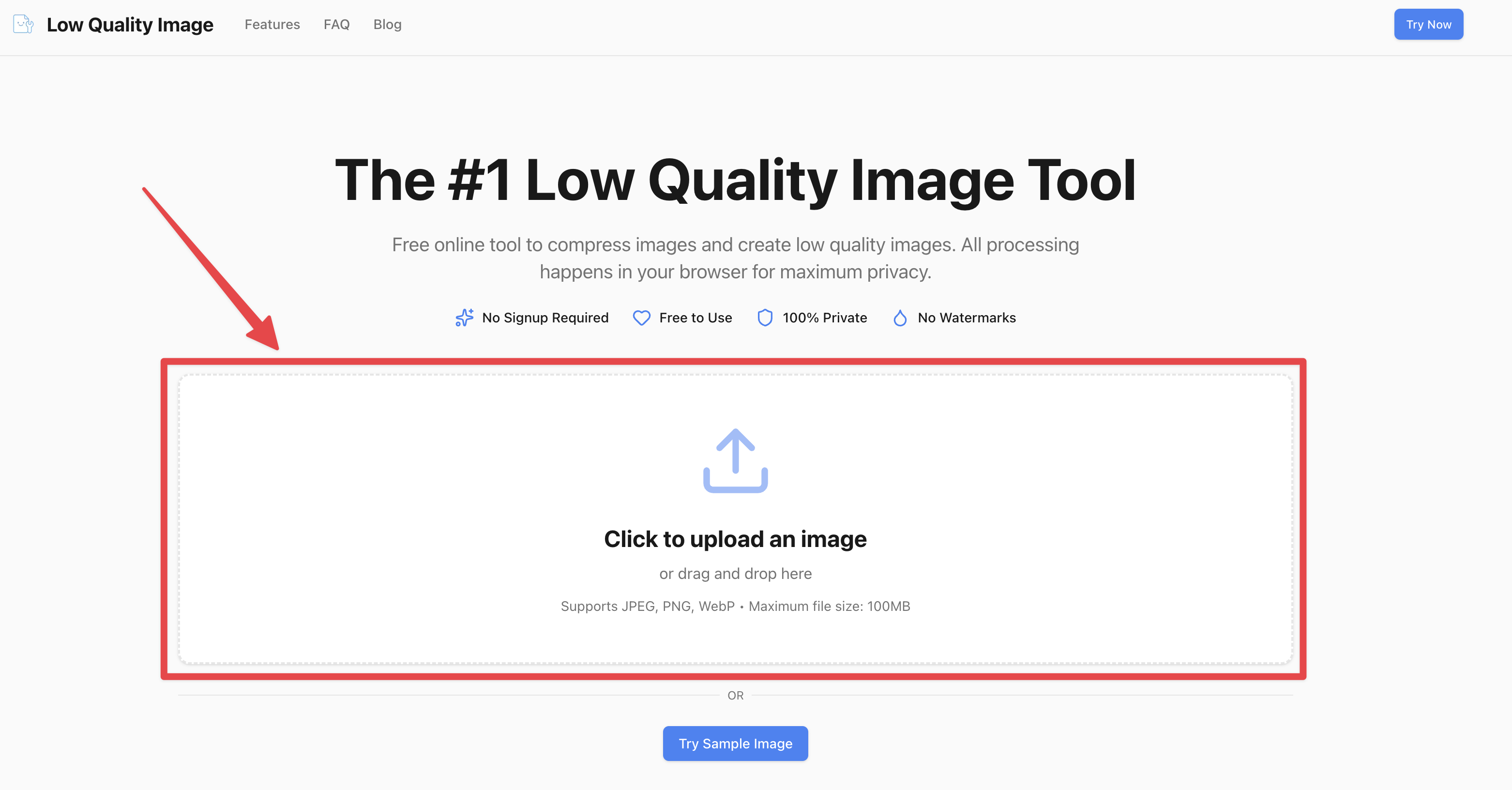 Step 1: Upload your image by clicking the upload area or dragging and dropping