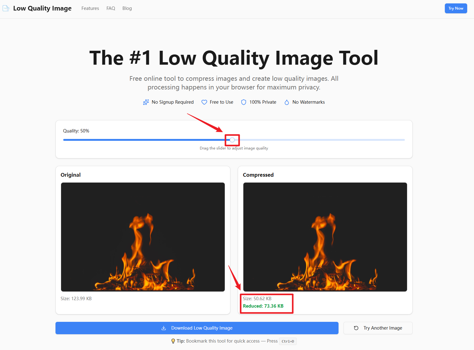 Step 2: Adjust the quality slider to control image compression